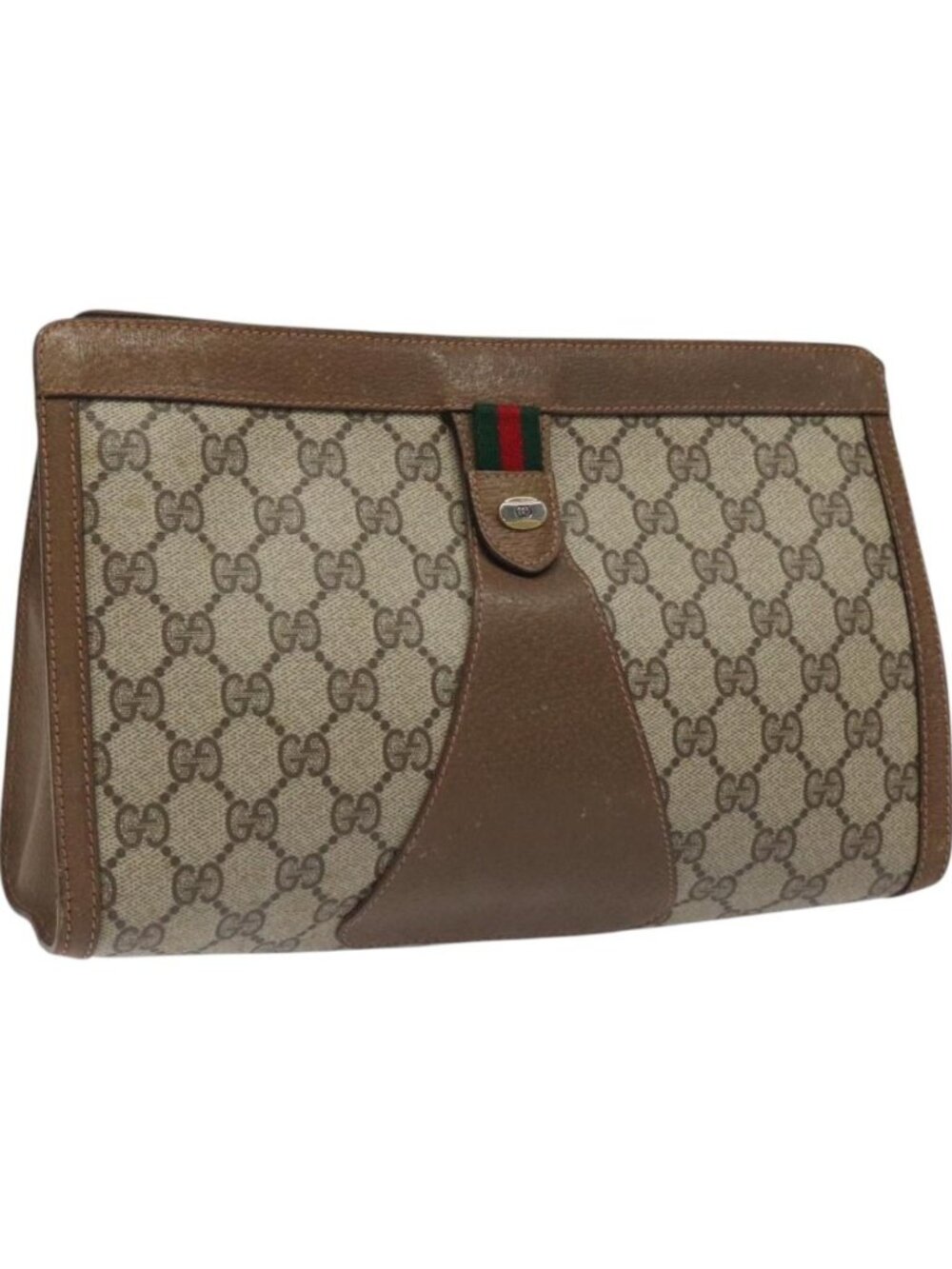 GUCCI GG Supreme Web Sherry Line Clutch Bag PVC Beige 89 01 033